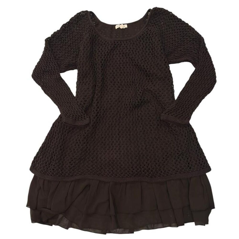 Indigo soul brown mesh long sleeve dress with ruffled hem size 2XL